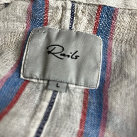 Rails Thea Tahiti Stripe Shirt White Blue V Neck Short Sleeve Tie Front Sz Large - Picture 8 of 11